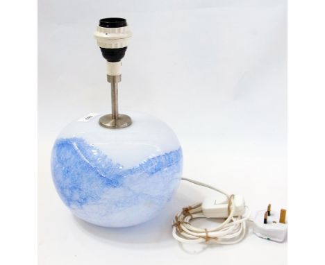A Holmegaard Jasmin Bord lamp in blue and white with metal stand for bulb and shade, 33cm high 