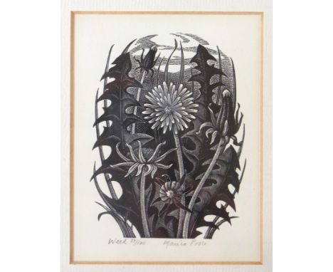 Monica Poole (1921-2003)
Wood engraving
"Weed", dandelions, 37/100, signed and titled in pencil, 9.5cm x 7cm approx.  