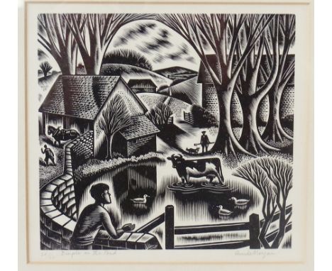 Gwenda Morgan (b.1908)
Wood engraving 
"Dimple in the Pond", 20/50, signed and titled in pencil and dated to reverse "1952", 