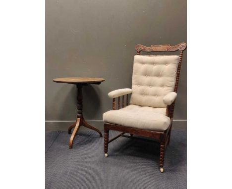 A 19th century bobbin turned elbow chair together with a tripod occasional table 76 x 60cm (2)