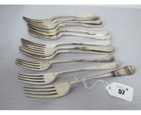 A Matched St of Four Hallmarked Silver Forks, (various makers and dates) (225grams); together with another hallmarked silver 