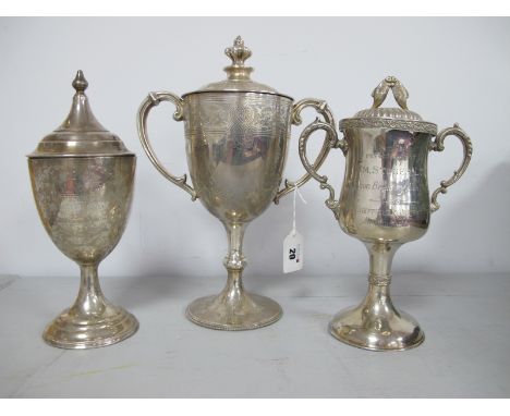 A Walker &amp; Hall Plated Twin Handled Lidded Pedestal Trophy Cup, inscribed "R.A.O.B. G.L.E. Province of Sheffield &amp; Di