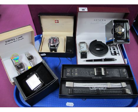 A Small Collection of Boxed Modern Wristwatches, including Swiss Digger, Casio, Geneva, Swiss Line and Religion, also Religio