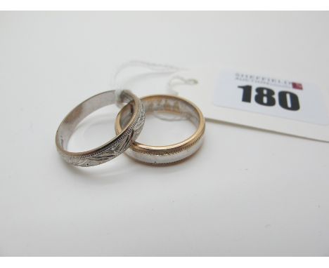 Two Modern Band Rings, stamped "375" (finger sizes N1/2, R) (6.7grams). (2) 