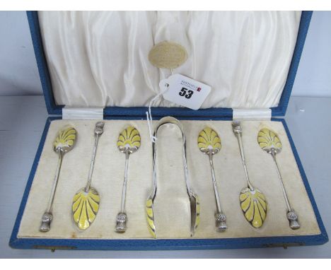 A Highly Decorative Set of Six Hallmarked Silver and Enamel Teaspoons, Turner &amp; Simpson, Birmingham 1929, highlighted in 