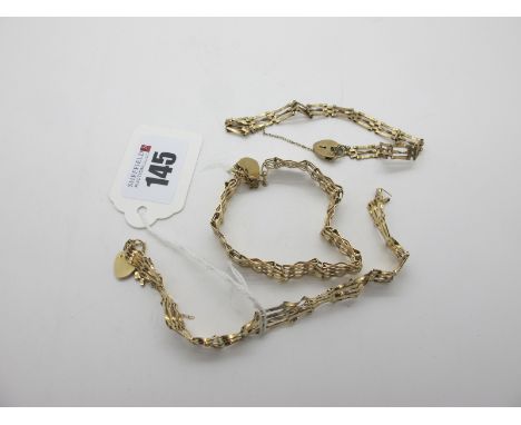 Three 9ct Gold Gate Link Style Bracelets, (total weight 14grams) (damages). (3)