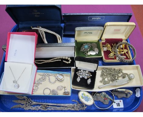 Imitation Pearls, Bosun's style whistle, 1994 Lucas Film Ltd metal figures, a hallmarked silver bangle, diamanté, cufflinks, 