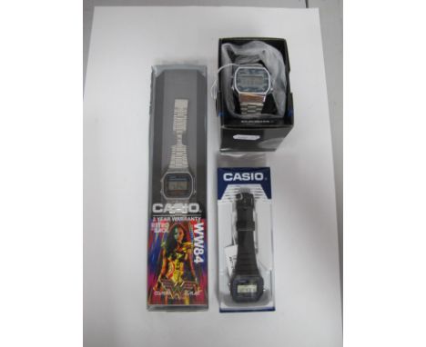 Casio: A WW84 (Wonder Woman) Limited Edition Wristwatch, based on the A168 Model, new in original box (damaged) with commemor