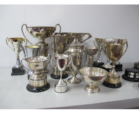 A Collection of Assorted Plated Trophy Cups, including "Bro J.E. Younge R.O.H. Memorial Trophy", "The Fred Jackson Trophy", "