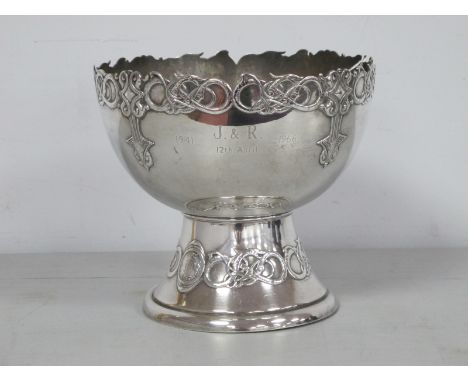 George W. Shiebler; An American Footed Bowl, of Arts &amp; Crafts style with raised detail of entwined scrolls, engraved "194