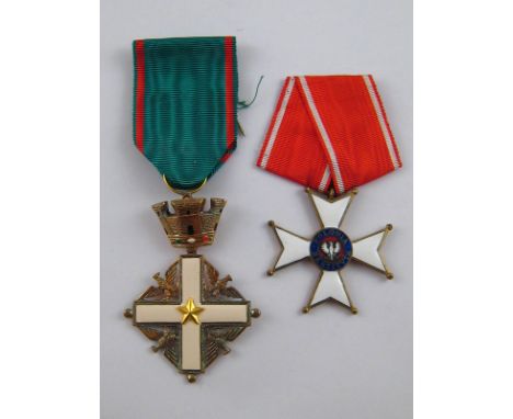 A Polish Commander's medal, issued 1944, with manuscript details, together with an unascribed medal of a white cross, a penta