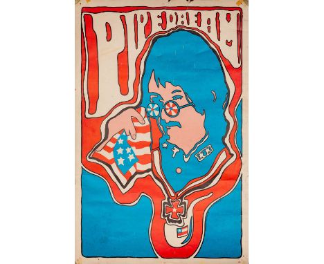 A vintage blacklight poster published by 'Pandora Productions', 1967,  'Pipe Dream' by CH Johansen II depicting John Lennon. 