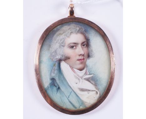 ANDREW PLIMER (BRITISH, 1763-1837)Portrait miniature of a gentleman wearing a pale blue/green coat and white waistcoatwaterco