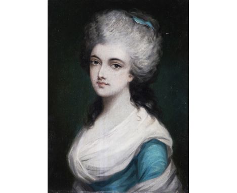 FOLLOWER OF THOMAS GAINSBOROUGHPortrait of a ladyoil on board37.5 x 28cmCondition reportCraquelure. Grey marks/possible retou
