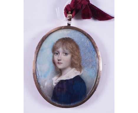 ANDREW PLIMER (BRITISH, 1763-1837)Portrait miniature of a boy wearing a blue coatwatercolour heightened with white7 x 5.8cmin