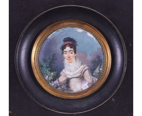 ANDRE MARTIN (FRENCH, FL. 1806-1817)Portrait miniature of a lady in a pale dress with red beads in her hairsigned and inscrib