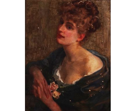 ARTHUR DAMPIER MAY (BRITISH, 1857-1916)Portrait of a lady holding flowerssigned and dated 'A DAMPIER MAY 1892' (lower left)oi
