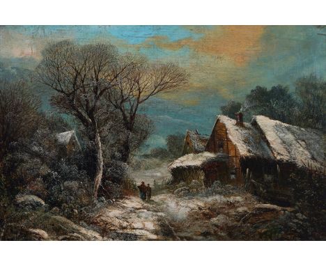 CHARLES BRANWHITE (BRITISH, 1817-1880)Two figures on a lane in a winter landscapesigned 'Charles Branwhite' (lower left)oil o