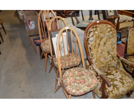 Three Ercol stick back dining chairs