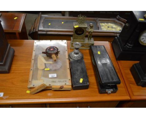 A quantity of medical items, a silver plated dwarf candlestick etc.