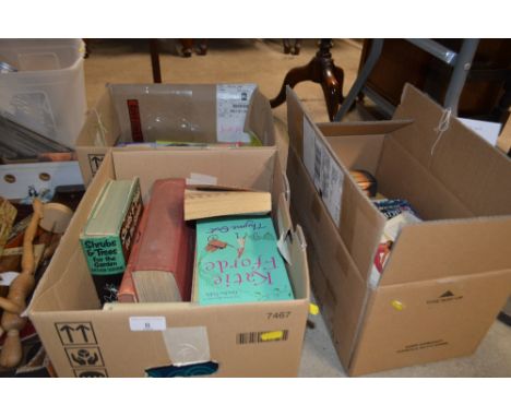Two boxes of books and box of classic tractor magazines