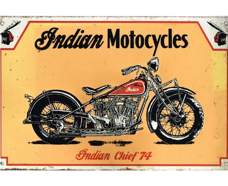 Indian Motorcycles enamel signs A pair of enamel signs promoting Indian Motorcycles, Indian Chief '74 together with another e