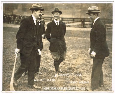 1921 (September 12) Michael Collins and Harry Boland at Croke Park, photograph. A large scale black and white print of Collin