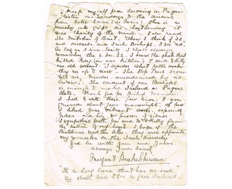 Opera, Margaret Burke Sheridan, signed manuscript letter From 58 Rue Des Purres, Bruges, Belgium, a two page letter, dated 5t