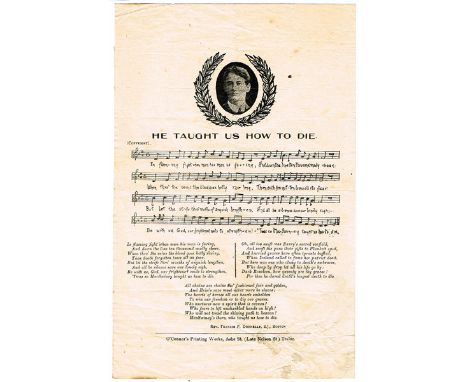 Step Together" and "He Taught Us How to Die", sheet music." The cover of Step Together" centred by an Irish harp with the Fen