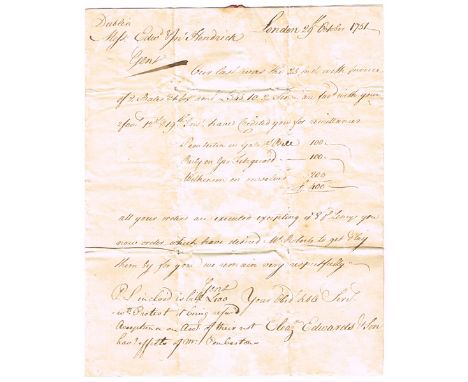 1750 and 1751 entire letters to Dublin, one with RECHARGED and the other with SHIP handstamps. 1750 Bath to Dublin, charged 7