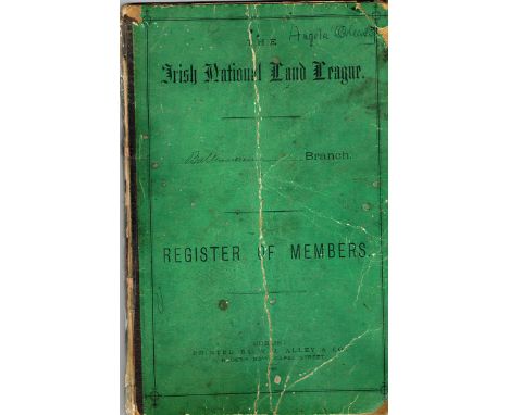1881-1886 Irish National League Ballinascreen Branch, Co. Derry, Register of Members. Foolscap, printed card covers, with man