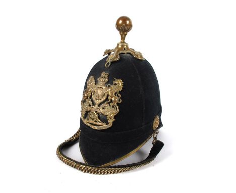 Pre 1881 North Irish Division Artillery blue cloth helmet and metal case A Victorian other ranks' artillery ball top home ser