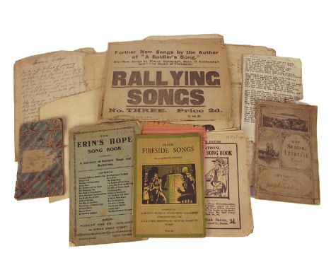 Early 20th century collection of patriotic songs. A collection of manuscript, typewritten and printed lyrics, including a sch