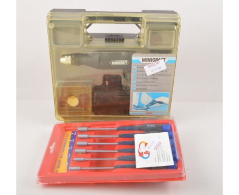Field kit box, MINICRAFT drill set and miscellaneous hand tool (7) items.