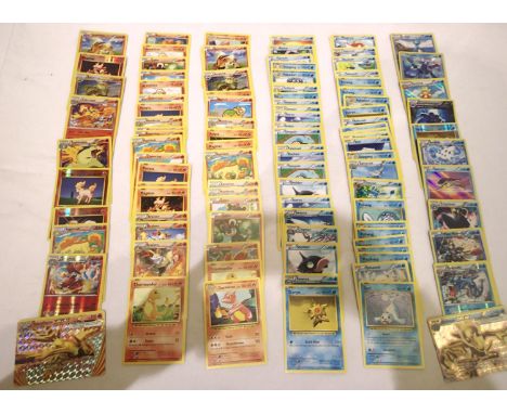 Collection of assorted Fire and Water Pokemon trading cards including shiny examples; full artwork Talonflame Break 21/114, D