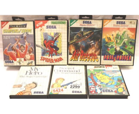 Seven assorted Sega Mastersystem games, all missing instructions. P&amp;P Group 2 (£18+VAT for the first lot and £3+VAT for s