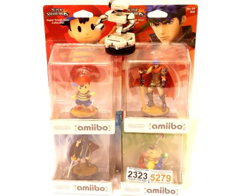 Nintendo Amiibo; four boxed figures Olimar, Ness, Ike and Martha, with an unboxed NVL. P&amp;P Group 2 (£18+VAT for the first