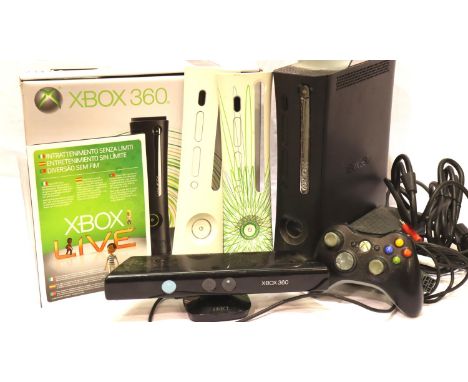 Microsoft Xbox 360 250GB console with power cable, one controllers, output cable and Kinect camera. P&P Group 3 (£25+VAT for 