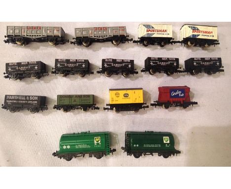 Fifteen N Gauge private owner wagons, two NCB, five Bute Merthyr, two BP and two Sportsman, etc, mostly in very good to excel