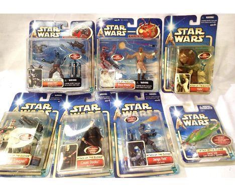 Seven Hasbro Star Wars Attack Of The Clones figures, all blister packed. P&amp;P Group 1 (£14+VAT for the first lot and £1+VA
