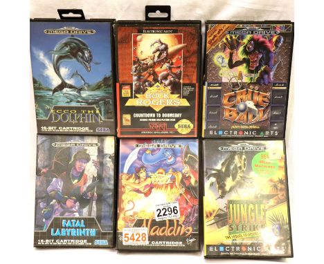 Six assorted Sega Megadrive games, Aladdin, Buck Rogers, missing instructions. P&amp;P Group 2 (£18+VAT for the first lot and