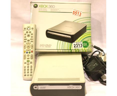 Microsoft Xbox 360 HD DVD player, boxed with power cable and media remote, no manuals. P&amp;P Group 3 (£25+VAT for the first