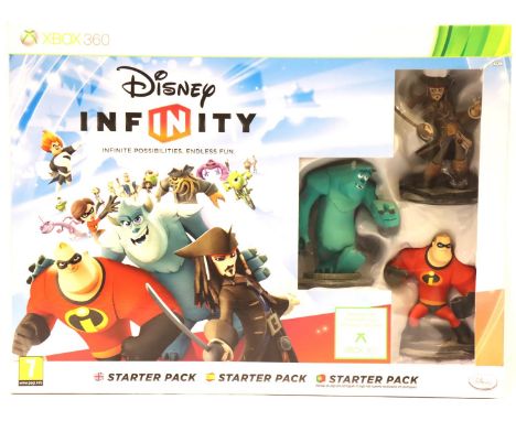 Disney Infinity start pack for Microsft Xbox 360, lacking portal, otherwise appears complete, box damaged but presentable. P&