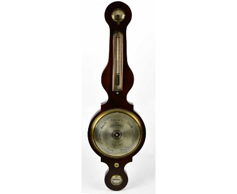 T. AGNEW, MANCHESTER; an early 19th century rosewood wheel barometer with silvered dial, height 103cm.