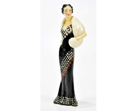 ROYAL DOULTON; an extremely rare and possibly unique prototype figure of Wallis Simpson, in a black evening gown with white f