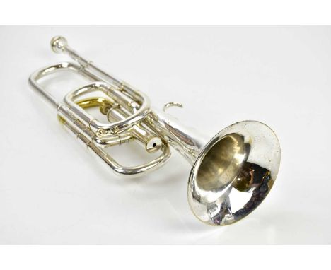 PREMIER; a silver plated one valve field tenor bugle, 44cm.