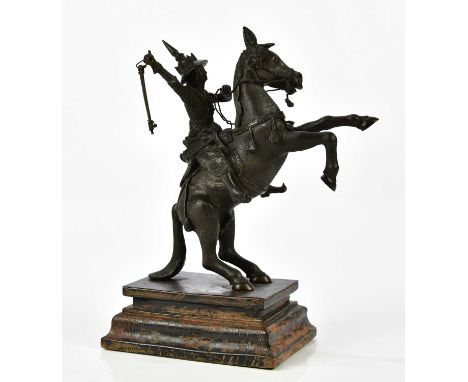 A Burmese bronze figure of warrior on horseback, height 25cm.