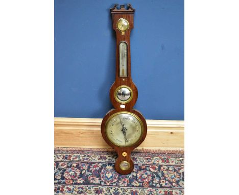 A 19th century rosewood wheel barometer/thermometer, height 95.5cm.