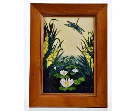 RACHEL BISHOP FOR MOORCROFT; a wall plaque decorated in 'Lamia' pattern, 31.5 x 20.5cm, framed.Condition Report: Light wear b
