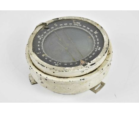 A white painted ship's compass, diameter 19cm.